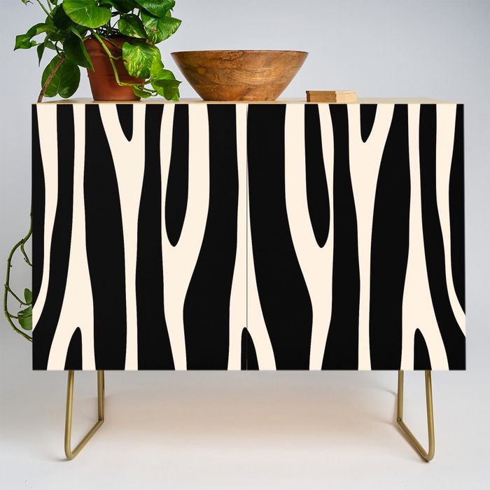 Strange Forest Minimal Modern Abstract Pattern in Black and Almond Cream Credenza Gallery Image 1