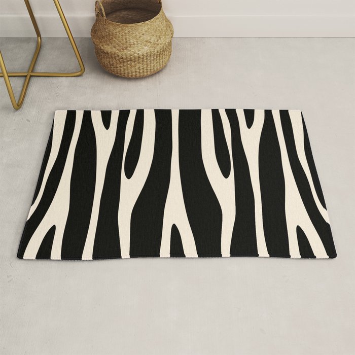 Strange Forest Minimal Modern Abstract Pattern in Black and Almond Cream Rug Gallery Image 1