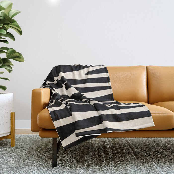 Strange Forest Minimal Modern Abstract Pattern in Black and Almond Cream Throw Blanket Gallery Image 1