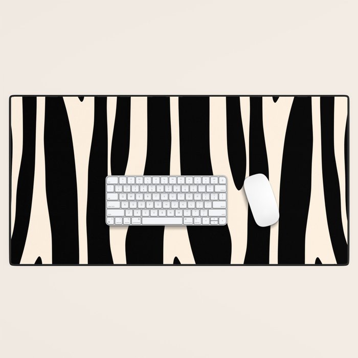 Strange Forest Minimal Modern Abstract Pattern in Black and Almond Cream Desk Mat Gallery Image 1