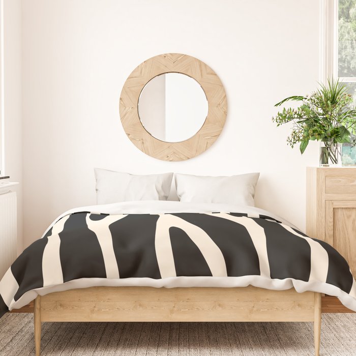 Strange Forest Minimal Modern Abstract Pattern in Black and Almond Cream Duvet Cover Gallery Image 3
