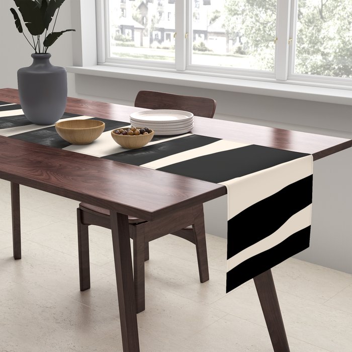Strange Forest Minimal Modern Abstract Pattern in Black and Almond Cream Table Runner Gallery Image 2