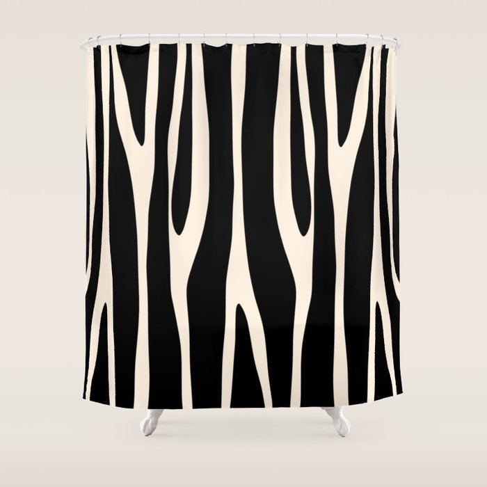 Strange Forest Minimal Modern Abstract Pattern in Black and Almond Cream Shower Curtain Gallery Image 1