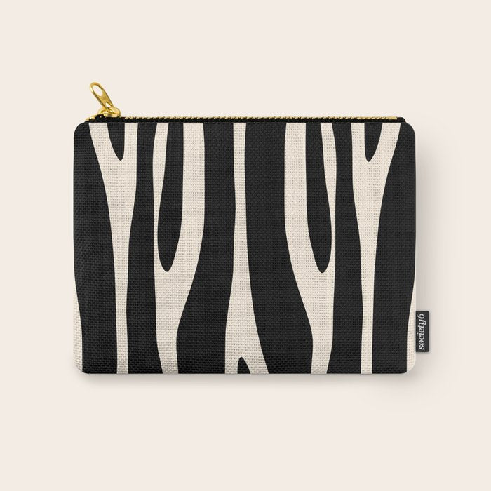Strange Forest Minimal Modern Abstract Pattern in Black and Almond Cream Carry All Pouch Gallery Image 1