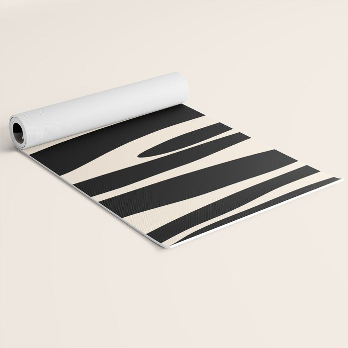 Strange Forest Minimal Modern Abstract Pattern in Black and Almond Cream Yoga Mat Gallery Image 2