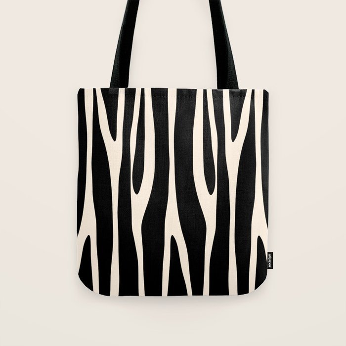Strange Forest Minimal Modern Abstract Pattern in Black and Almond Cream Tote Bag Gallery Image 1