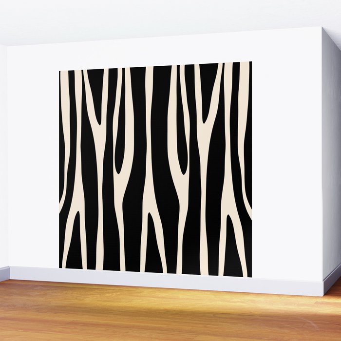 Strange Forest Minimal Modern Abstract Pattern in Black and Almond Cream Wall Mural Gallery Image 2