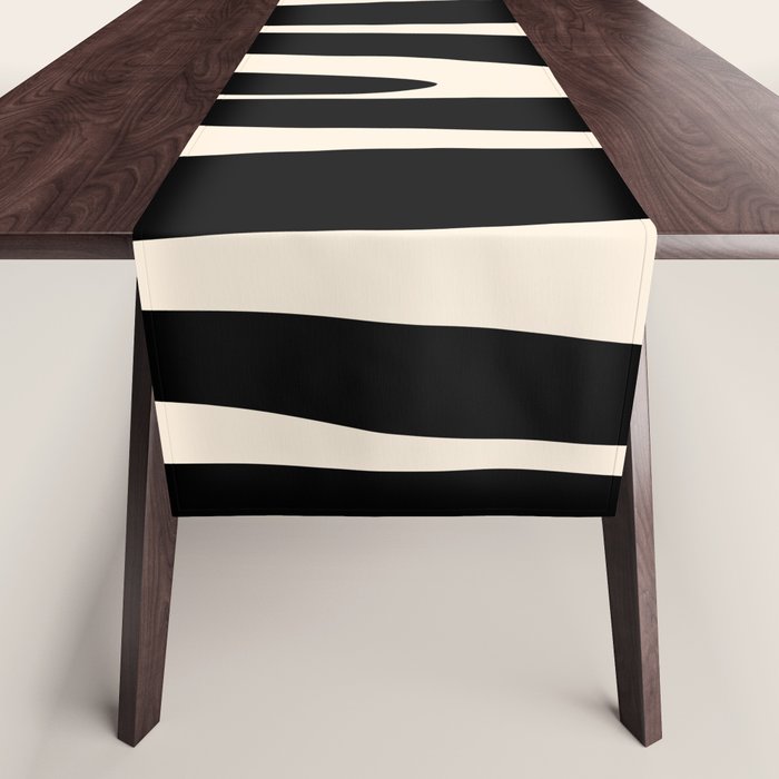 Strange Forest Minimal Modern Abstract Pattern in Black and Almond Cream Table Runner Gallery Image 1