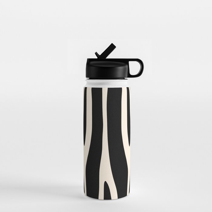 Strange Forest Minimal Modern Abstract Pattern in Black and Almond Cream Water Bottle Gallery Image 1