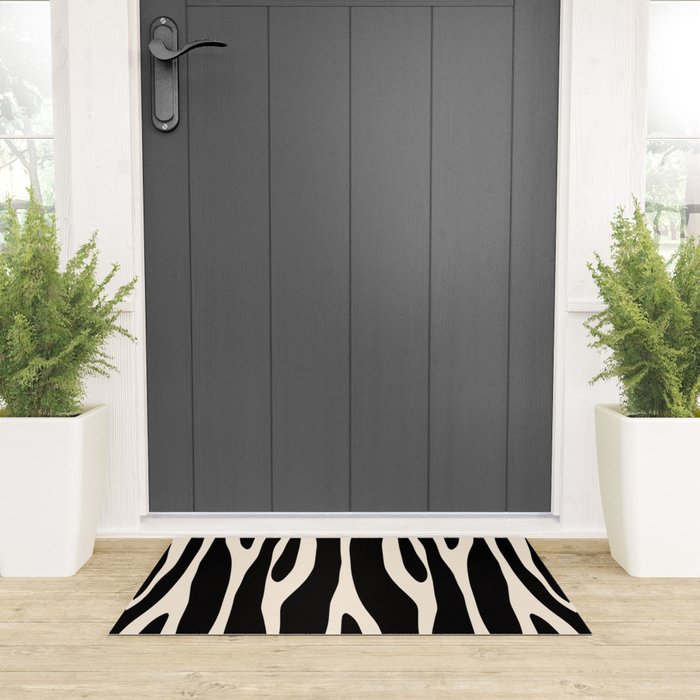 Strange Forest Minimal Modern Abstract Pattern in Black and Almond Cream Welcome Mat Gallery Image 3