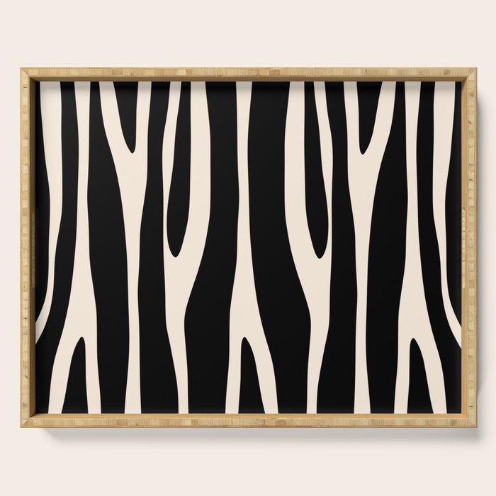Strange Forest Minimal Modern Abstract Pattern in Black and Almond Cream Serving Tray Gallery Image 1
