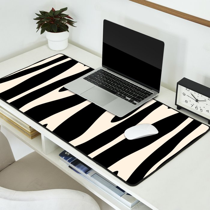 Strange Forest Minimal Modern Abstract Pattern in Black and Almond Cream Desk Mat Gallery Image 2