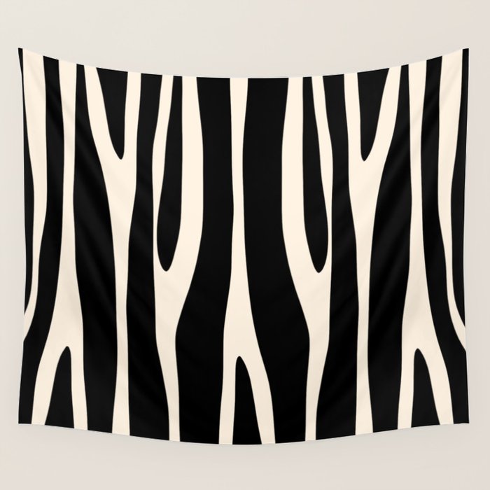Strange Forest Minimal Modern Abstract Pattern in Black and Almond Cream Wall Tapestry Gallery Image 4