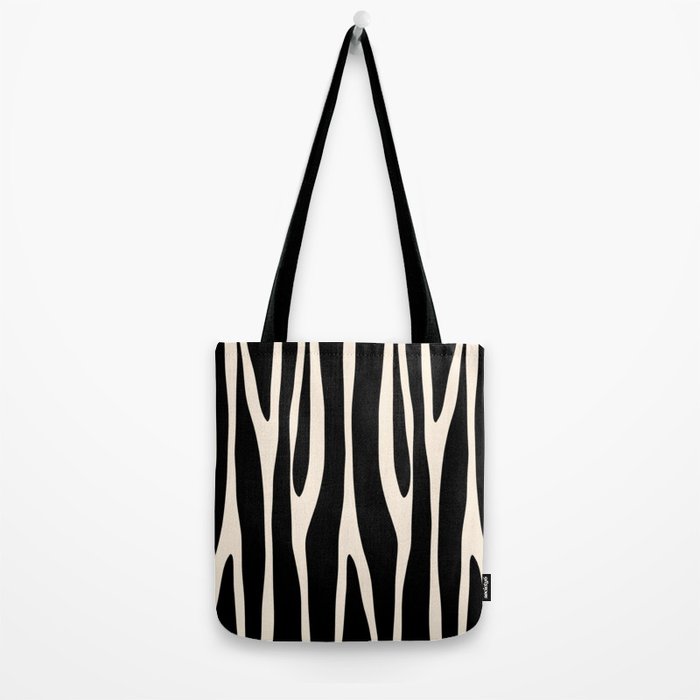 Strange Forest Minimal Modern Abstract Pattern in Black and Almond Cream Tote Bag Gallery Image 2