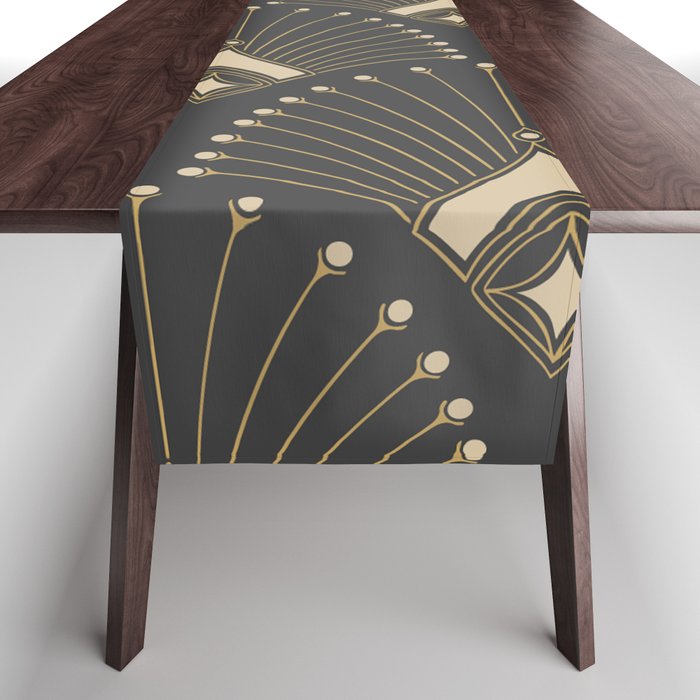 Gatsby Art Deco Gold Palm On Dark Background Table Runner Gallery Image 1