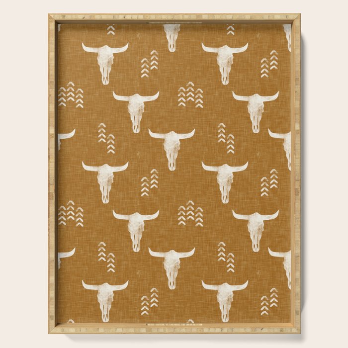 desert skulls - southwest cow skull - gold Serving Tray Gallery Image 1