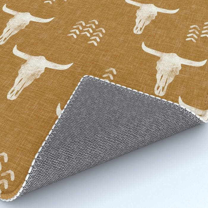 desert skulls - southwest cow skull - gold Rug Gallery Image 4