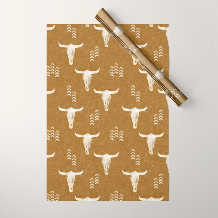 desert skulls - southwest cow skull - gold Wrapping Paper Gallery Image 1