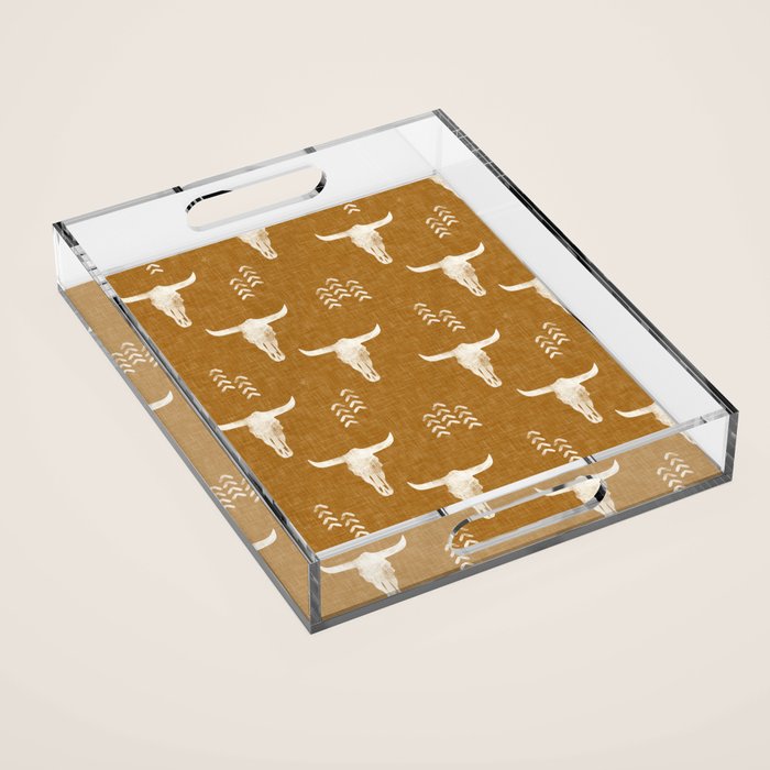 desert skulls - southwest cow skull - gold Acrylic Tray Gallery Image 1