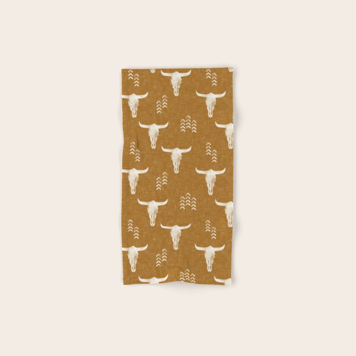 desert skulls - southwest cow skull - gold Bath Towel Gallery Image 1