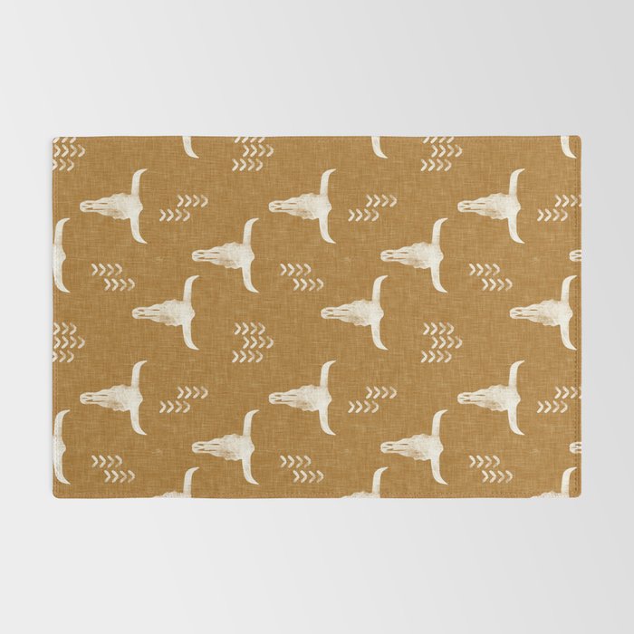 desert skulls - southwest cow skull - gold Rug Gallery Image 2