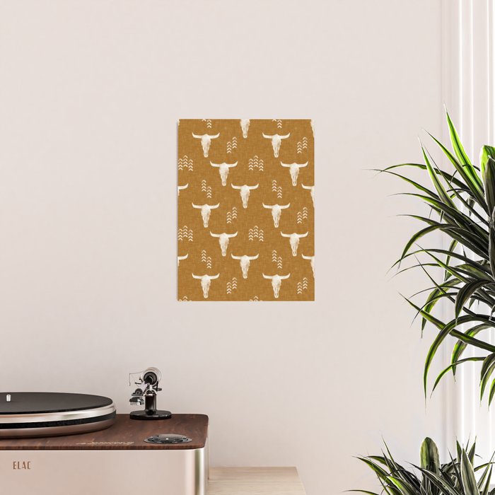 desert skulls - southwest cow skull - gold Poster Gallery Image 2