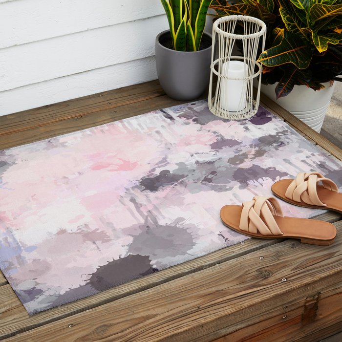 Modern Contemporary soft Pastel Pink Grey Abstract Outdoor Rug Gallery Image 2