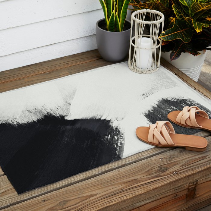brush stroke black white painted II Outdoor Rug Gallery Image 2