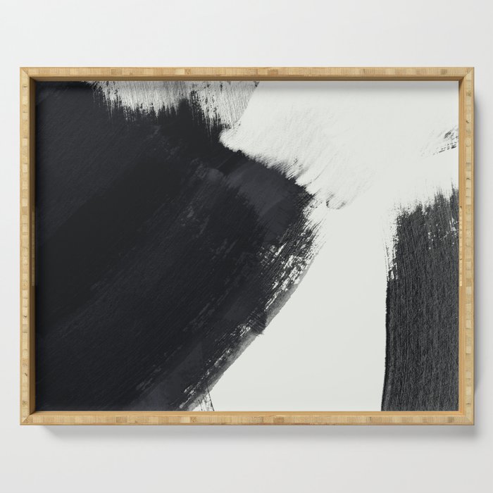 brush stroke black white painted II Serving Tray Gallery Image 1
