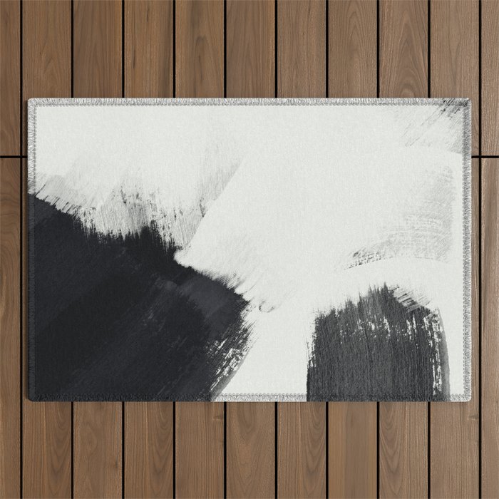 brush stroke black white painted II Outdoor Rug Gallery Image 1