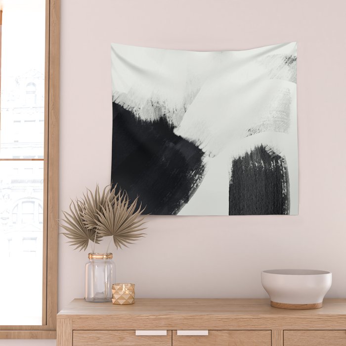 brush stroke black white painted II Wall Tapestry Gallery Image 2