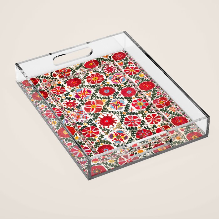 Bukhara Suzani  Antique Embroidery Print Acrylic Tray Gallery Image 1
