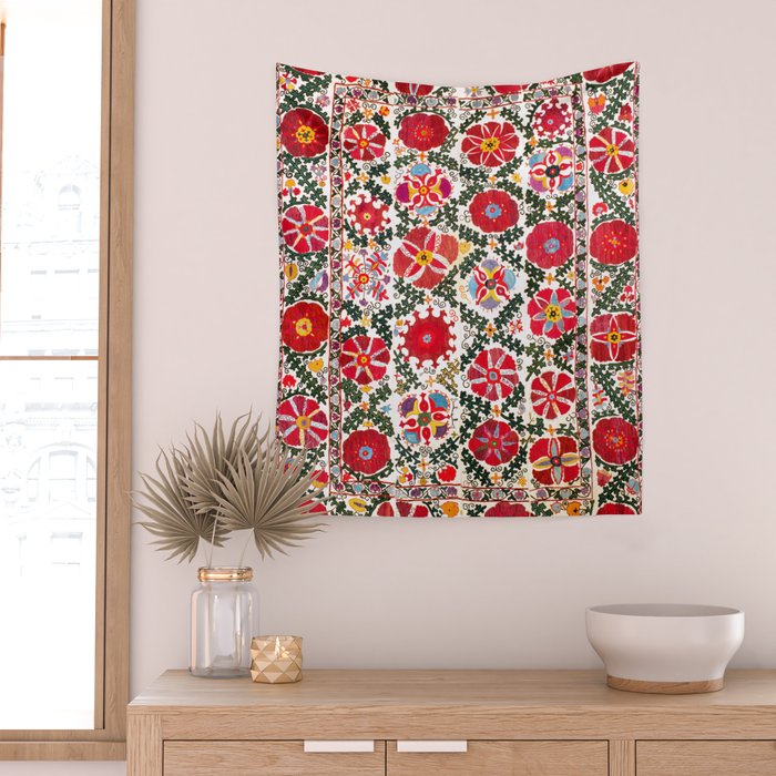 Bukhara Suzani  Antique Embroidery Print Wall Tapestry Gallery Image 2