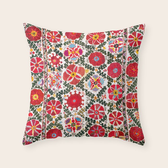 Bukhara Suzani  Antique Embroidery Print Throw Pillow Gallery Image 6