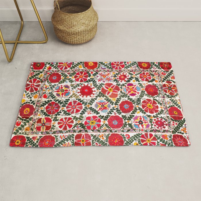 Bukhara Suzani  Antique Embroidery Print Rug Gallery Image 1