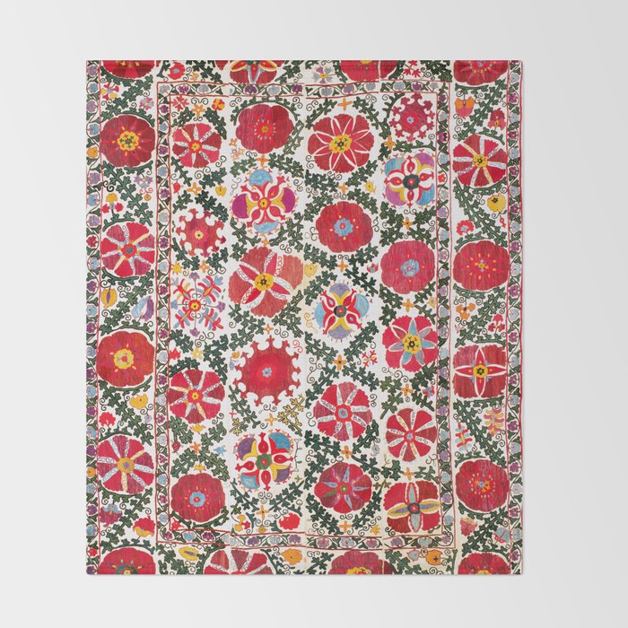 Bukhara Suzani  Antique Embroidery Print Throw Blanket Gallery Image 2