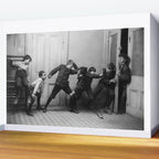 Boys will be boys funny school boys rough housing black and white vintage photograph by Fitz Guerin Wall Mural Gallery Image 2