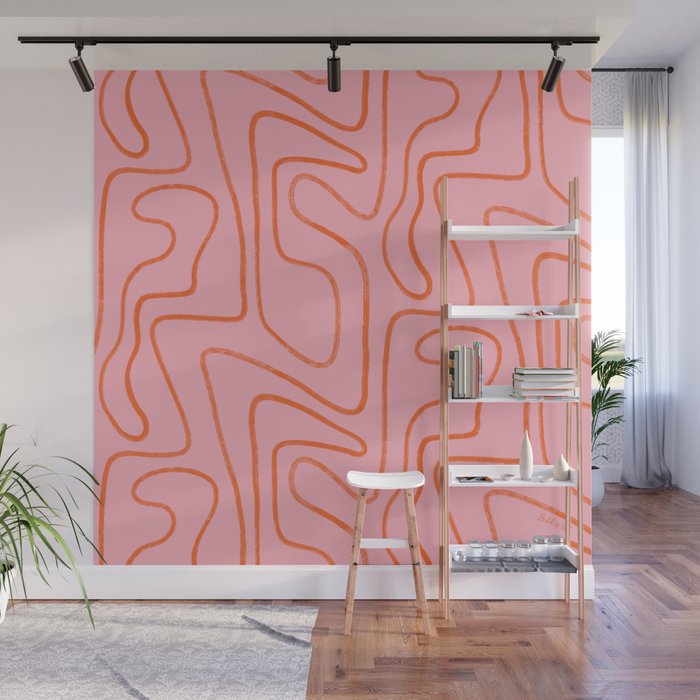 Abstract Line Pink and Orange Wall Mural Gallery Image 1