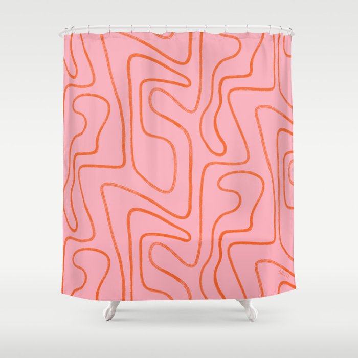 Abstract Line Pink and Orange Shower Curtain Gallery Image 1
