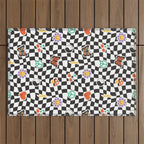 Funny retro cartoon sticker checkered pattern Outdoor Rug Gallery Image 1