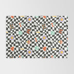 Funny retro cartoon sticker checkered pattern Rug Gallery Image 2