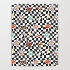 Funny retro cartoon sticker checkered pattern Poster Gallery Image 4