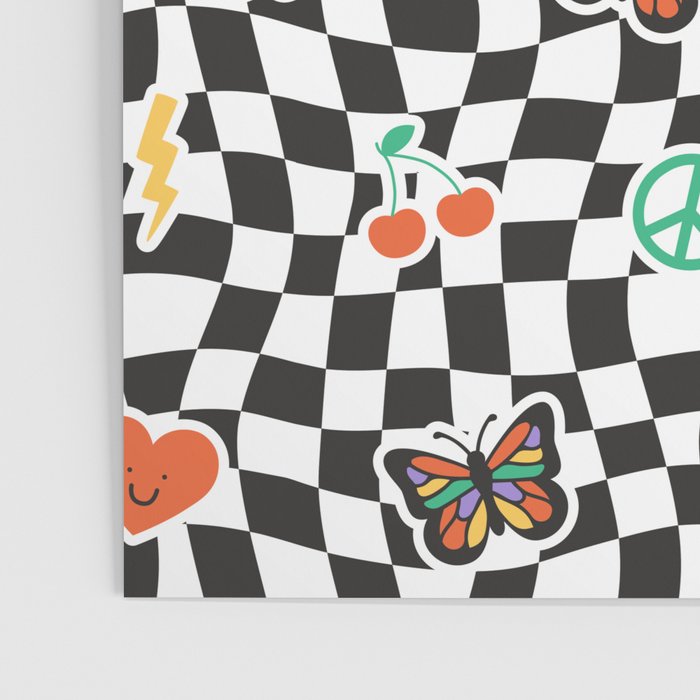 Funny retro cartoon sticker checkered pattern Poster Gallery Image 3