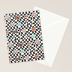 Funny retro cartoon sticker checkered pattern Stationery Card Gallery Image 2