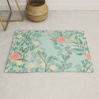 Chinoiserie Aqua Green Pastel Fresco Floral Garden Birds Oriental Botanical Rug Gallery Image 1