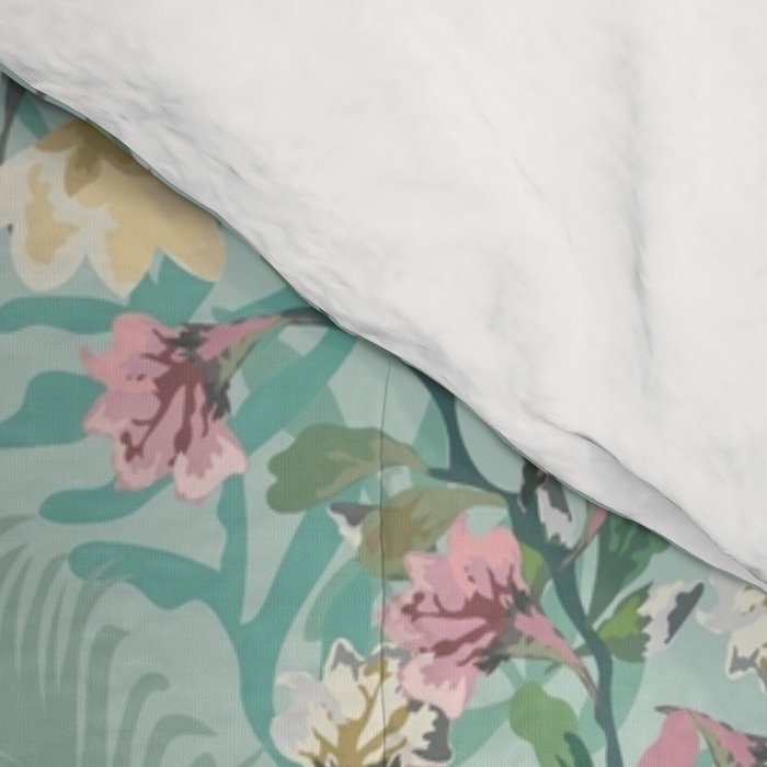 Chinoiserie Aqua Green Pastel Fresco Floral Garden Birds Oriental Botanical Comforter Gallery Image 4