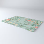 Chinoiserie Aqua Green Pastel Fresco Floral Garden Birds Oriental Botanical Rug Gallery Image 3