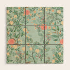 Chinoiserie Aqua Green Pastel Fresco Floral Garden Birds Oriental Botanical Wood Wall Art Gallery Image 1