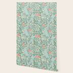 Chinoiserie Aqua Green Pastel Fresco Floral Garden Birds Oriental Botanical Wallpaper Gallery Image 2