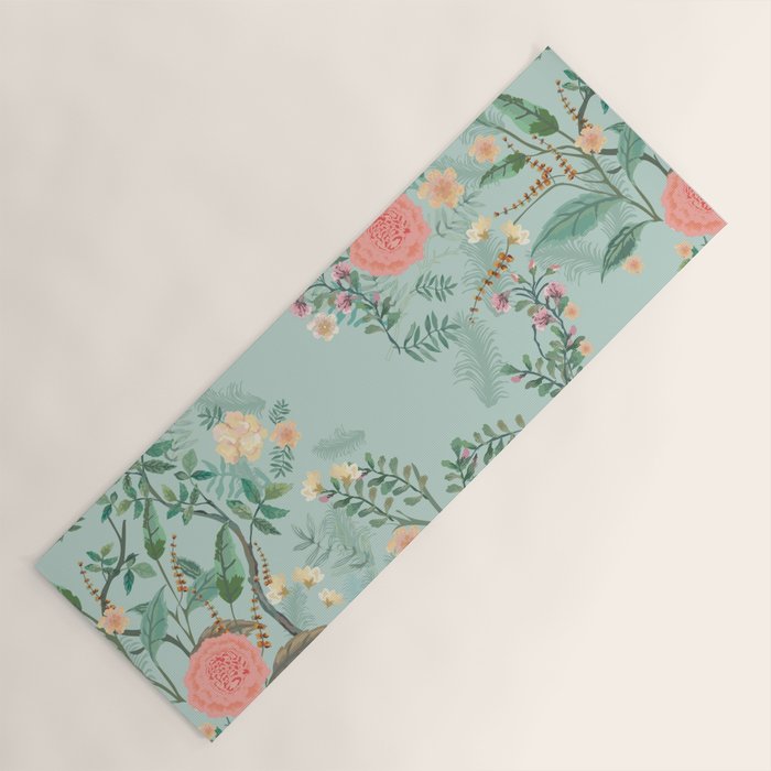 Chinoiserie Aqua Green Pastel Fresco Floral Garden Birds Oriental Botanical Yoga Mat Gallery Image 1